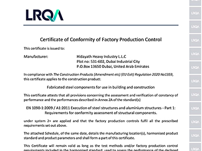 Certificate of Conformity of Factory Production Control (Issued under Regulation 305/2011/EU – European Parliament and Council)